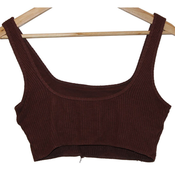 Women's Abercrombie & Fitch Chocolate Brown Ribbed Knit Crop Top Tank Top Size S - Picture 2 of 7
